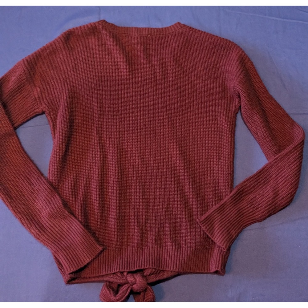 Pink Republic Burgundy Ribbed Knit Tie Front Sweater Long Sleeve Women's XS - Picture 9 of 12